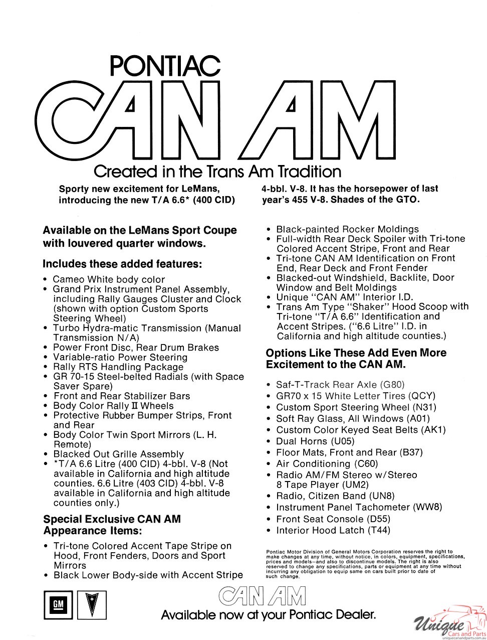 1977 Pontiac Can-Am Folder Page 1